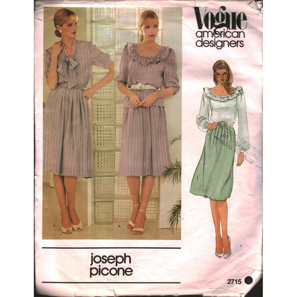 Vogue 2715 Joseph Picone American Designer Blouse Skirt Sewing Pattern Size 8